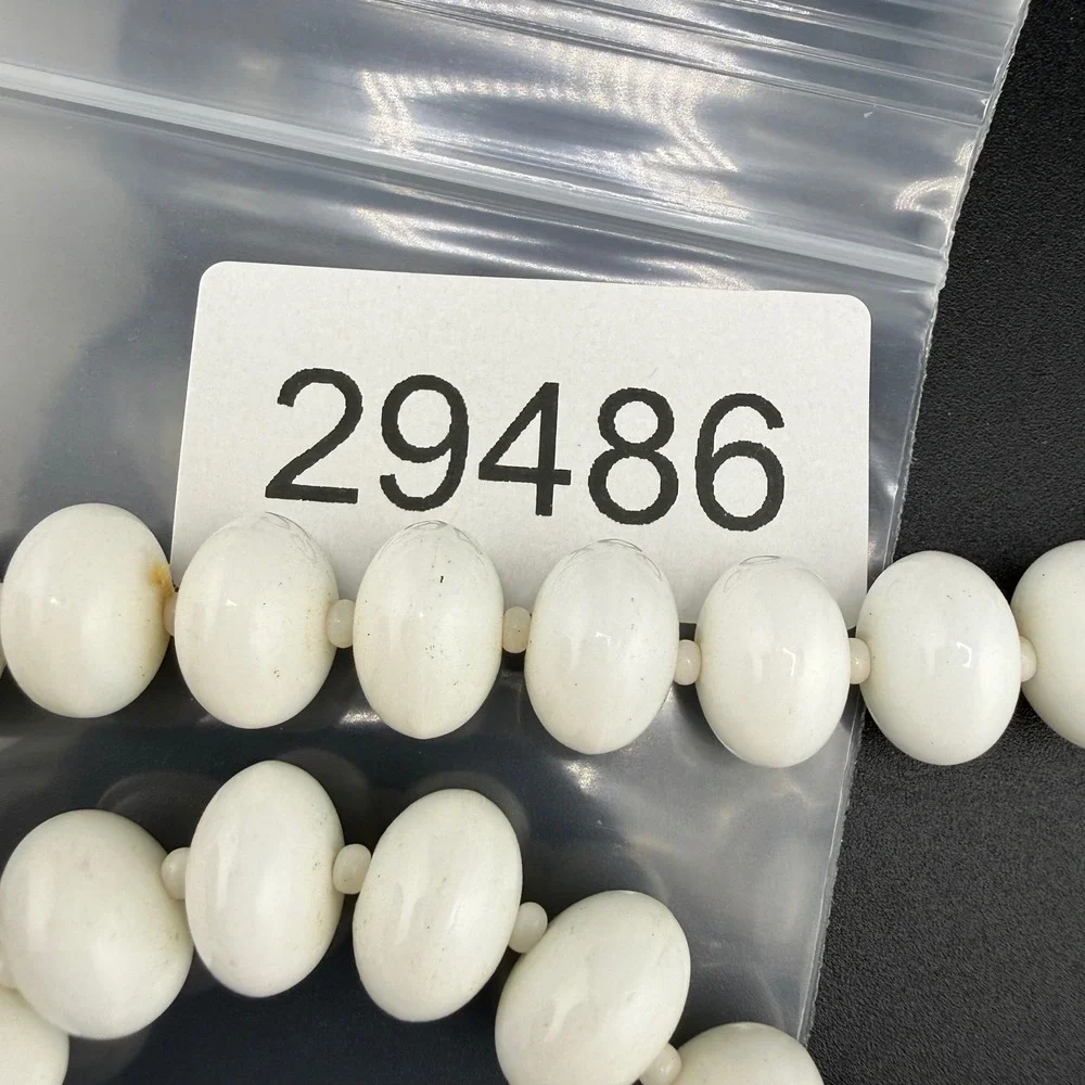 Vintage Glass Beaded Necklace Graduated Oval White Milk Strand 23 Inch